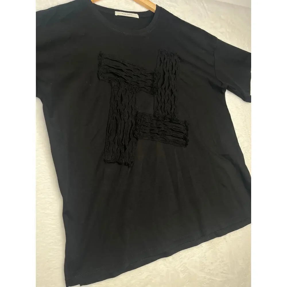 Plain People Japan Black Textured Lace Tshirt Minimalist Streetwear Neutral sz 2